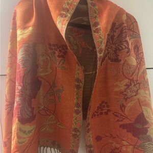 Pashima Floral Orange and Red Scarf